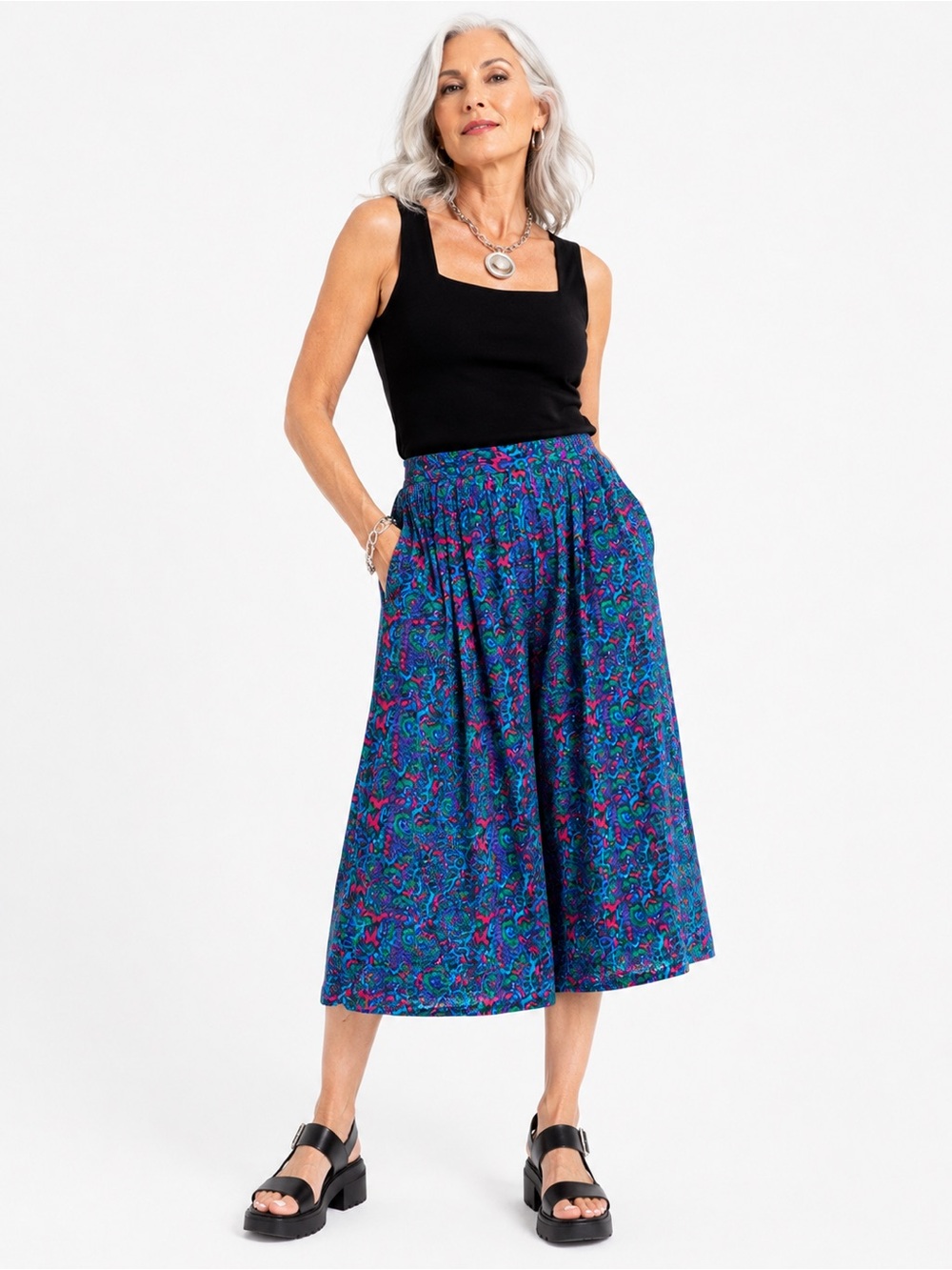 Vintage Nordstrom Town Square Abstract Print Rayon Culottes Large
